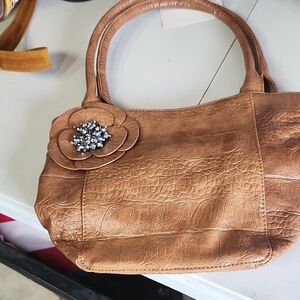 Nwt Chic Tan Shoulder Bag with Floral Detail